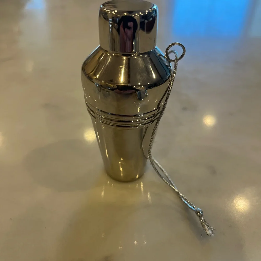 Crate & Barrel Silver Cocktail Shakers and Martini Glass Ornaments